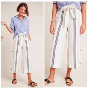 Cloth & Stone Anthropologie cropped striped pants tie and frayed edges S